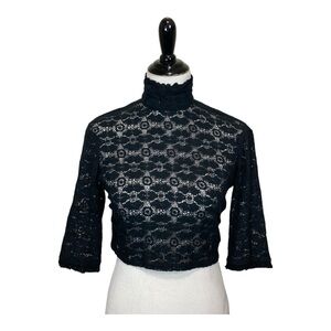 REFORMATION BLACK LACE CROPPED TOP RUFFLED STRETCH SZ S